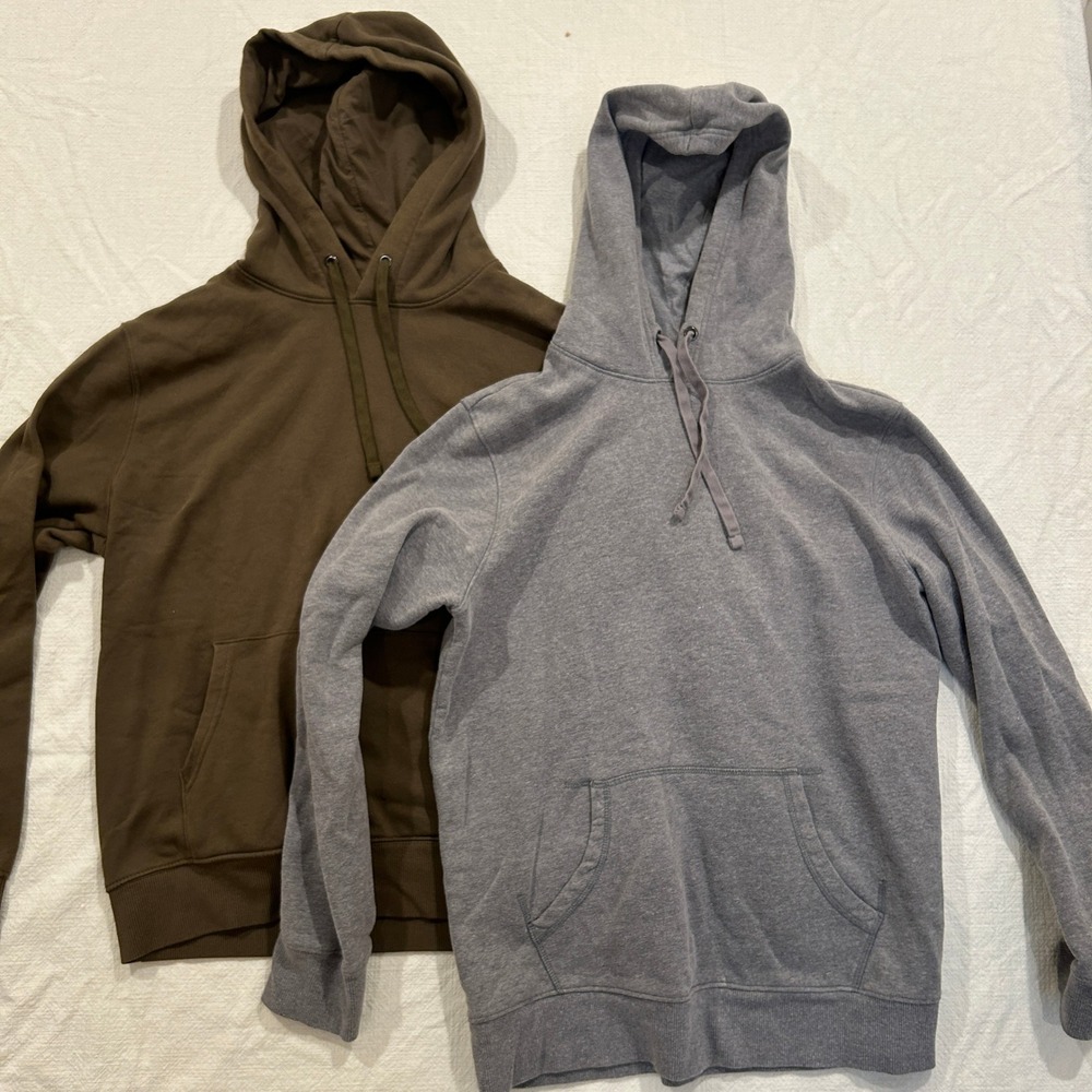 Lot of 2 Goodfellow Mens Hoodies Size L Green Gray Fleece Pullover Sweatshirt